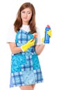 Housewife with cleaning supplies Royalty Free Stock Photo