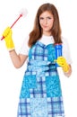 Housewife with cleaning supplies Royalty Free Stock Photo