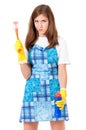 Housewife with cleaning supplies Royalty Free Stock Photo