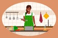 Housewife Cooking Vegetables in Kitchen Vector