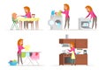 Housewife duties flat vector characters set