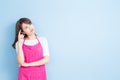 Housewife feel confused Royalty Free Stock Photo