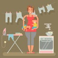 Housewife in funny cartoon style Royalty Free Stock Photo