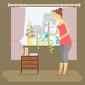 Housewife in funny cartoon style. Royalty Free Stock Photo