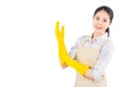 Housewife getting ready putting on gloves Royalty Free Stock Photo