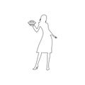 Housewife holding sweet baked pie line icon