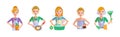 Housewife Icon with Woman Doing Domestic Chores Vector Set