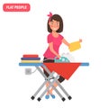 Housewife ironing clothes color flat illustration