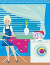 Housewife ironing clothes at home