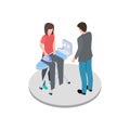 Housewife ironing her husband pants isometric vector