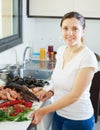 Housewife with raw seafood Royalty Free Stock Photo