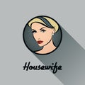 Housewife. Retro icon with long shadow. Vector illustration