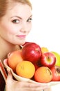 Housewife or seller offering healthy fruit isolated Royalty Free Stock Photo