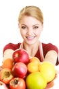 Housewife or seller offering healthy fruit isolated Royalty Free Stock Photo