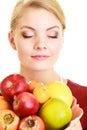 Housewife or seller offering healthy fruit isolated Royalty Free Stock Photo