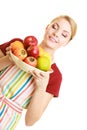 Housewife or seller offering healthy fruit isolated Royalty Free Stock Photo