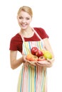 Housewife or seller offering healthy fruit isolated Royalty Free Stock Photo