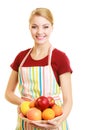 Housewife or seller offering healthy fruit isolated Royalty Free Stock Photo