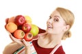 Housewife or seller offering healthy fruit isolated Royalty Free Stock Photo