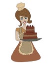 Housewife serving cake with cream