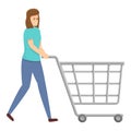 Housewife shop cart icon cartoon vector. Woman household