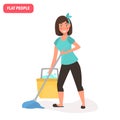 Housewife washes floors color flat icon