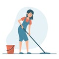 Housewife washing floor at home vector isolated