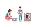 Housewife woman carrying dirty clothes for washing Royalty Free Stock Photo