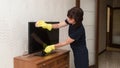 A housewife woman is cleaning an apartment Royalty Free Stock Photo