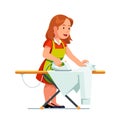 Housewife woman ironing shirt using iron and board Royalty Free Stock Photo