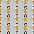 Housewifes homemaker woman cute cleaning cartoon girl seamless pattern background housewifery female wife character Royalty Free Stock Photo