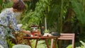 Housewives prepare coffee sets to sit and sip coffee and relax.