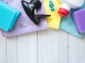 Housework, housekeeping and household concept - cleaning stuff