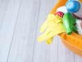 Housework, housekeeping and household concept - cleaning stuff