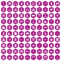 100 housework icons hexagon violet