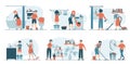 Housework set vector isolated. Collection of families