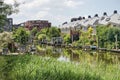 Housing blocks around a green canal