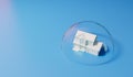Housing bubble concept. White home in a transparent bubble. Property crisis. 3D Rendering Royalty Free Stock Photo