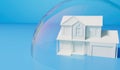 Housing bubble concept. White home in a transparent bubble. Property crisis. 3D Rendering Royalty Free Stock Photo