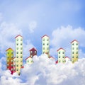 Housing development concept image with buildings behind a cloudy sky