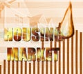 Housing Market flames text with chart and houses representing the expensive cost of homes