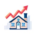 Housing price rising up. Real estate investment or property growth concept, house with arrow graph. Isolated vector illustration Royalty Free Stock Photo