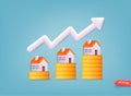 Housing price rising up, real estate or property growth concept. Real estate transaction and rising of property value. 3D Web Royalty Free Stock Photo