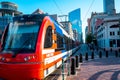 Houston Metro train rushes down Main Street Royalty Free Stock Photo