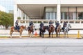 houston police men at horses are.ready to protect the demonstration against violence