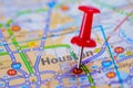 Houston road map with red pushpin Royalty Free Stock Photo