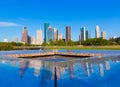 Houston skyline and Memorial reflection Texas US