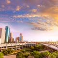 Houston Skyline North view sunset in Texas US