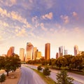 Houston skyline sunset from Allen Pkwy Texas US