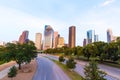 Houston skyline sunset from Allen Pkwy Texas US